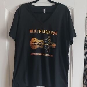Black Graphic Women's Tee with Orange Accents